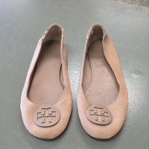 Tory Burch Beige Tan Logo Ballet Flats